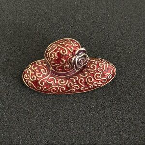 Vintage Liz Claiborne Red Enamel Hat Brooch